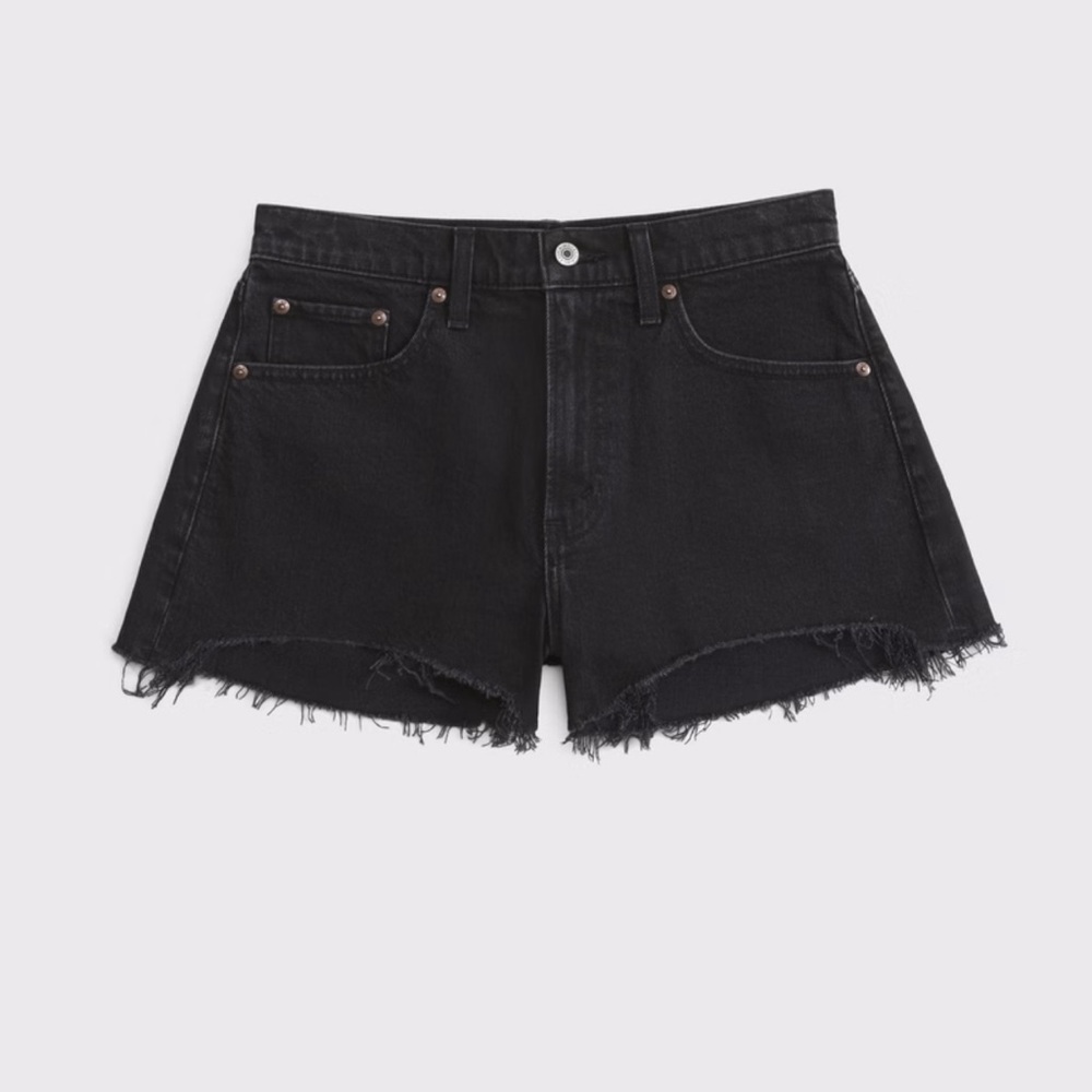 Abercrombie & Fitch Black Curve Love Jean Shorts Distressed Hem